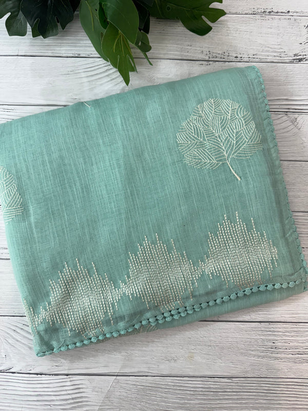 Semi linen saree with embroidery- MS15087 PastelAqua Blue
