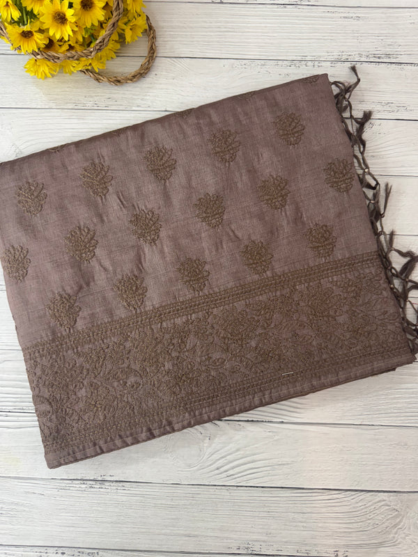 Pure desi tussar silk saree with chikankari embroidery - MTSS662
