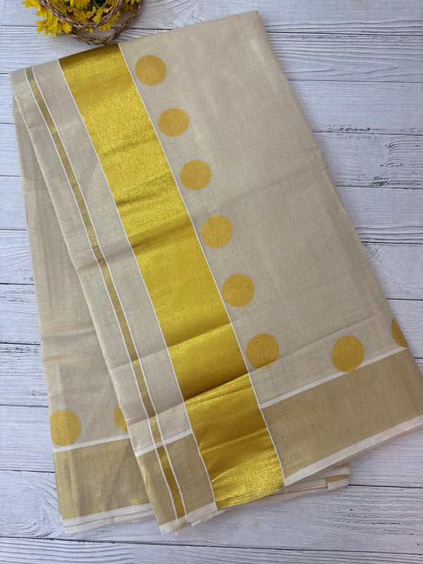 Kerala Gold tissue saree - Polka dots