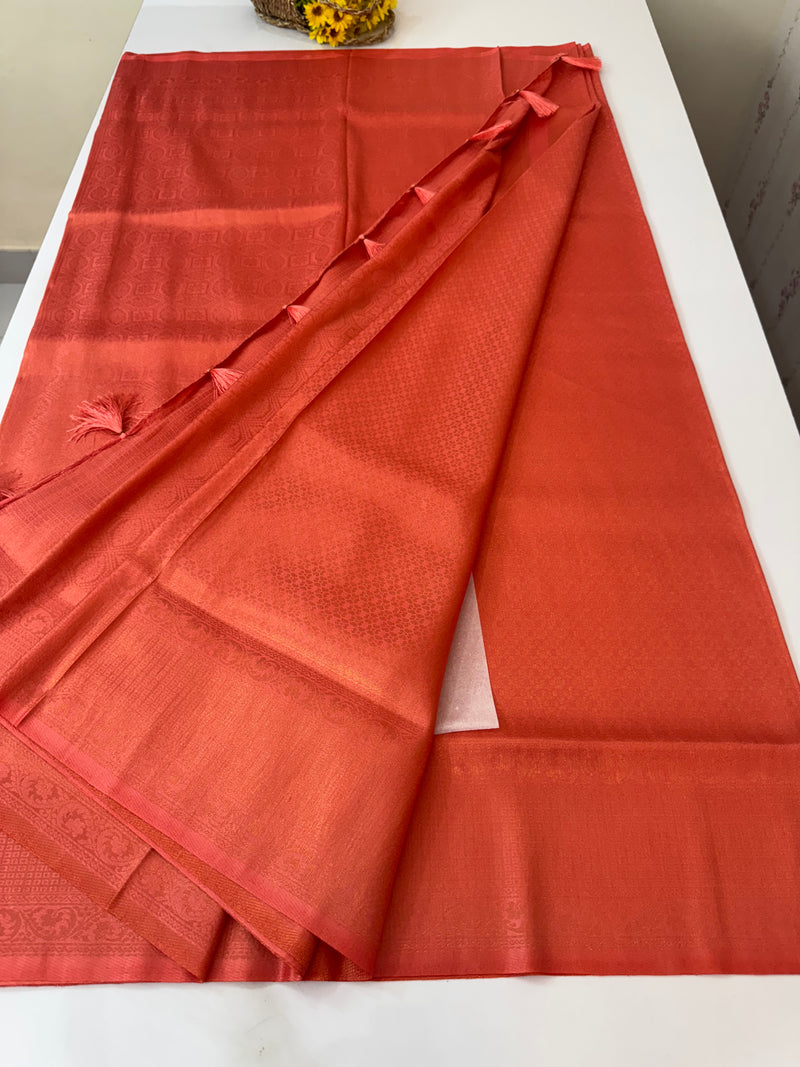 Brocade soft silk saree in copper zari weaving  MS6771