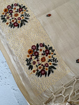 Blended tussar saree with embroidery- MSH890 Cream