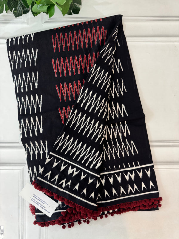 Pure mul mul cotton hand block printed saree SKRTHT