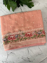 Semi linen saree with embroidery- MS15167