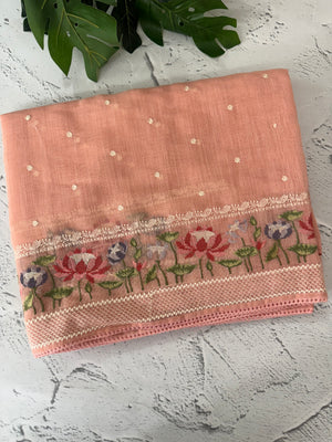 Semi linen saree with embroidery- MS15167