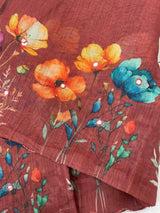 Digital printed semi Linen Saree MLS711- Brown