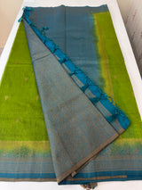Jute tussar silk sarees with contrast pallu & brocade blouse MS1688