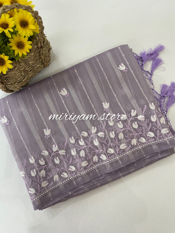 Jute Organza saree with embroidery MJOS136 Lavender