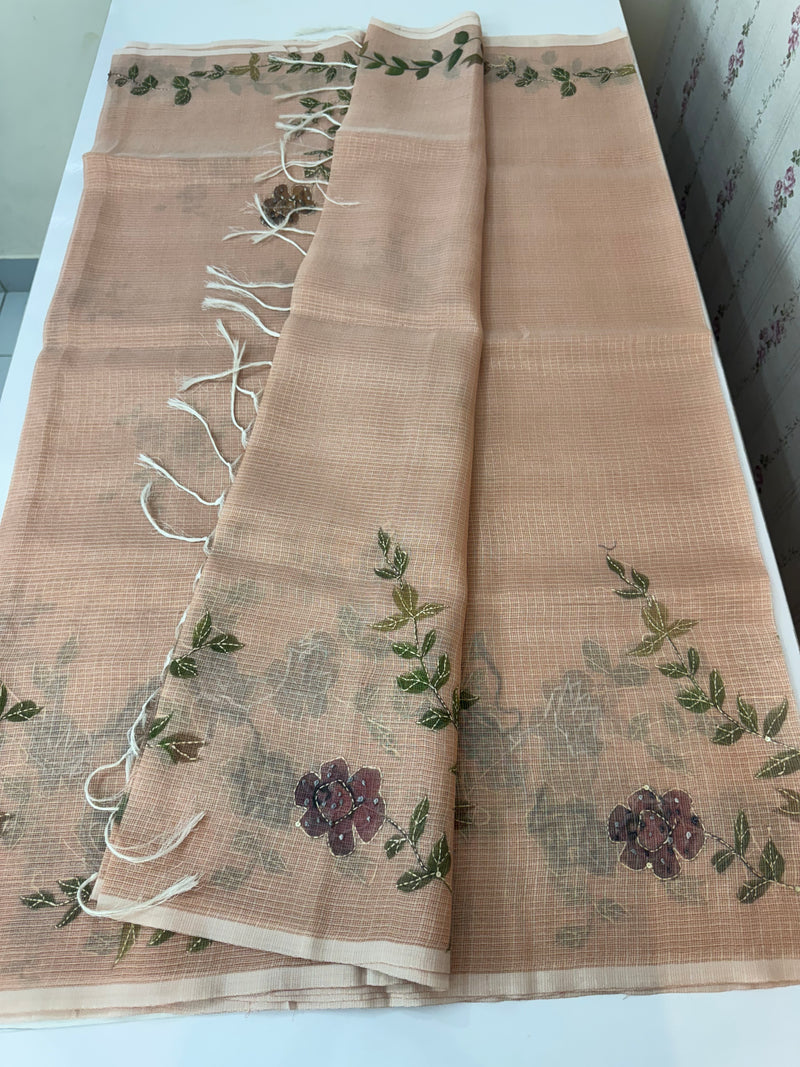 Handworked Tissue silk saree with French Knots MS7776 DuskyPeach