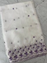 Soft Organza saree with embroidery borders - MCW896 White to Lavender
