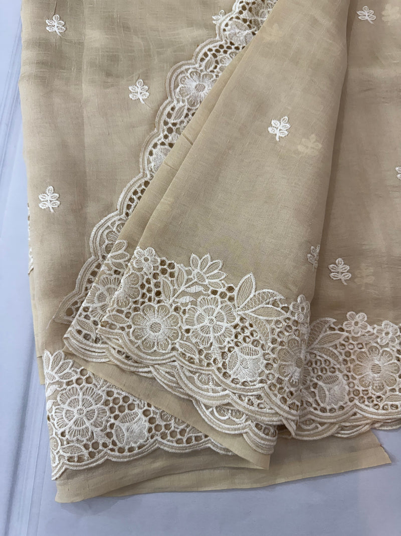 Kosa Tussar silk saree with cutwork borders - SSKW155