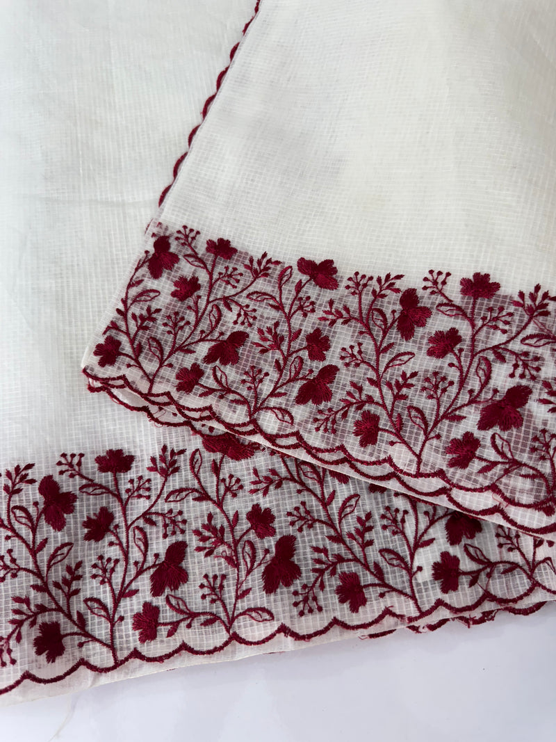 Kota silk saree with embroidery MSB643 OffWhite & Maroon