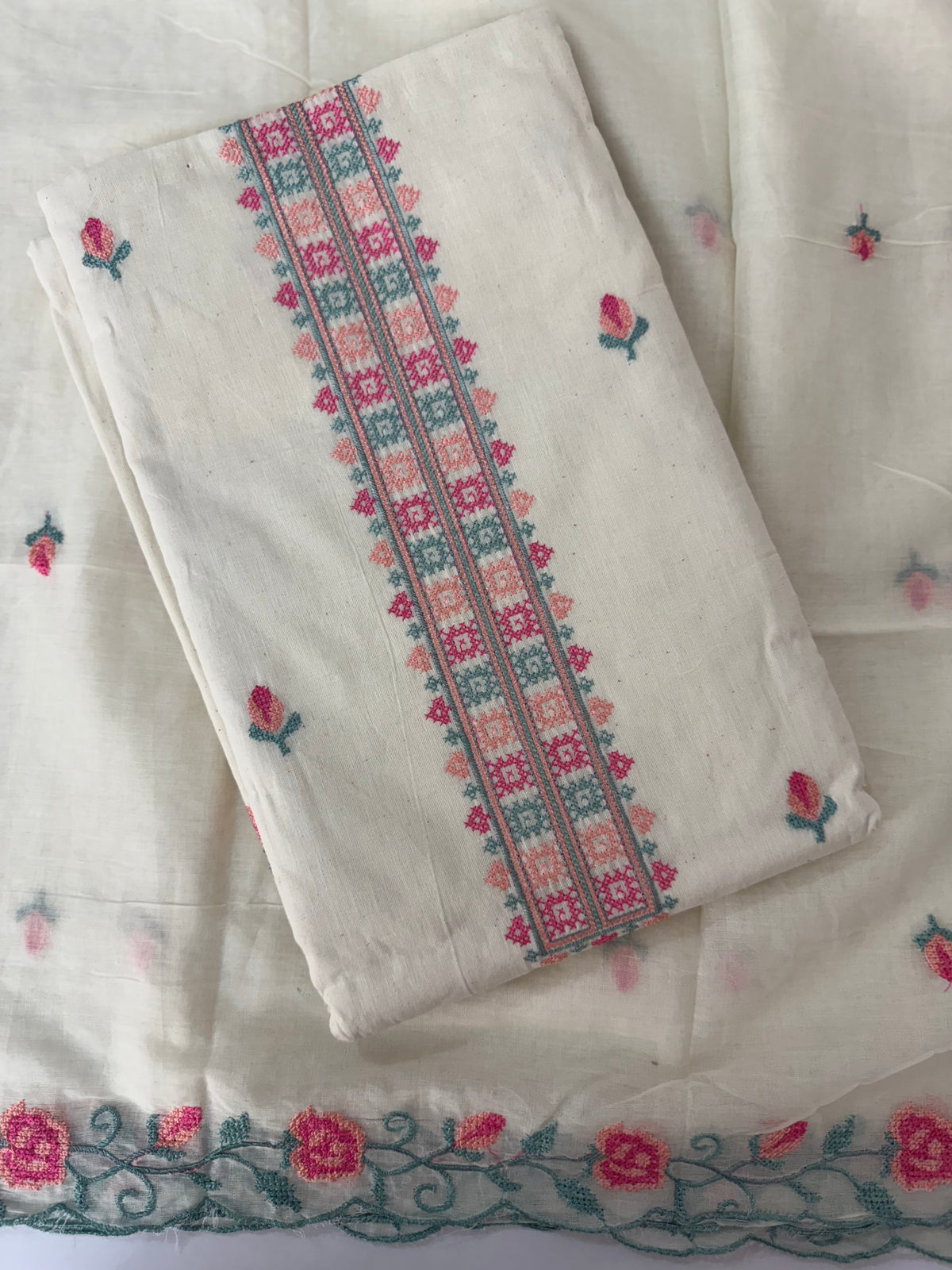 Unstitched Cotton Salwar Set with cross stitch embroidery- MUS105(2)