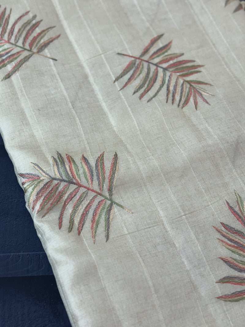Blended tussar saree with embriodery - MS8665 Cream