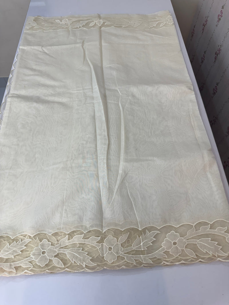 Mul chanderi saree with applique borders MSH111 Offwhite