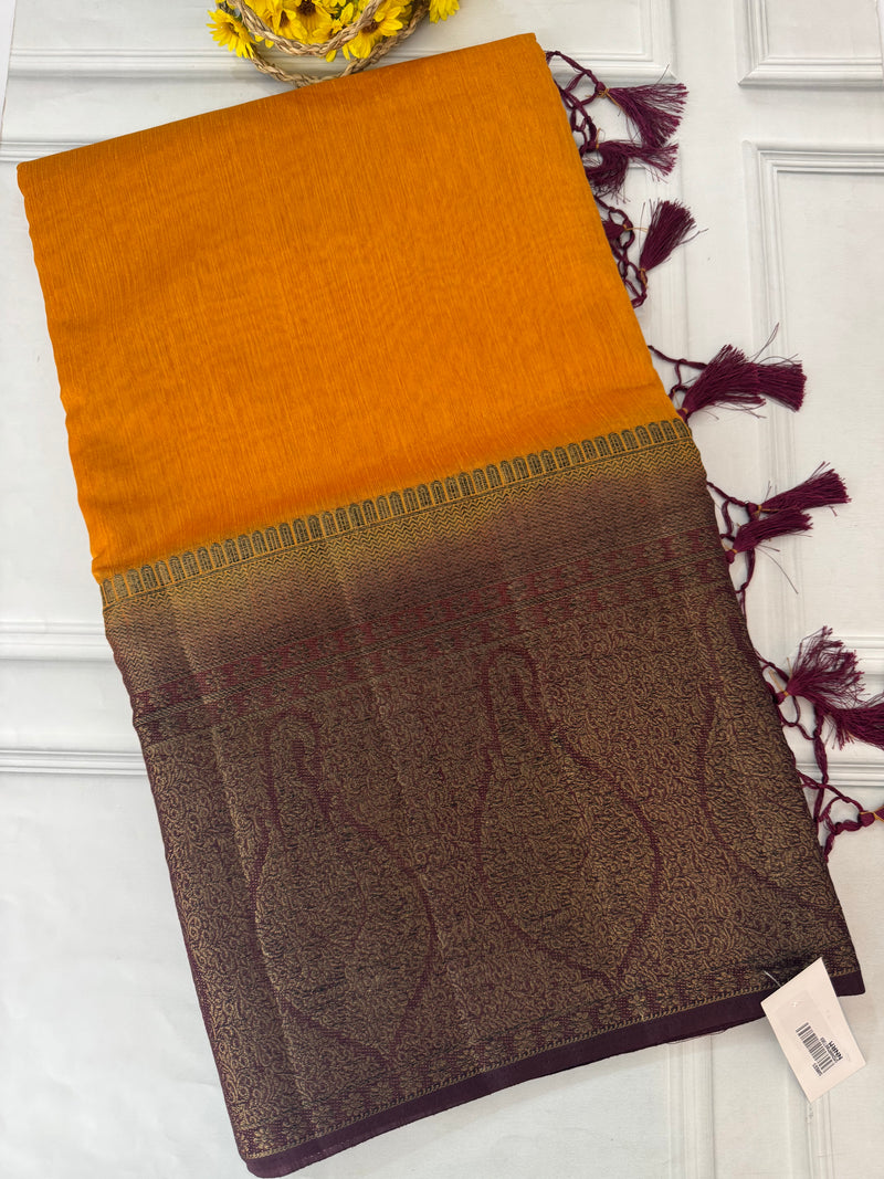 Jute silk sarees with contrast pallu & brocade blouse MJL877