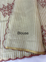 Semi chanderi tissue saree with applique work-  MSH9556