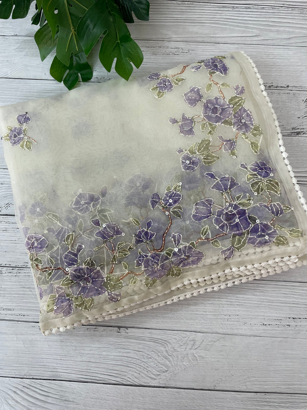 Organza saree with prints & hand embriodery work MS15333