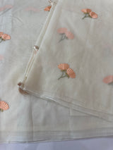 Mul chanderi saree with embriodery MSH114- Peach flowers