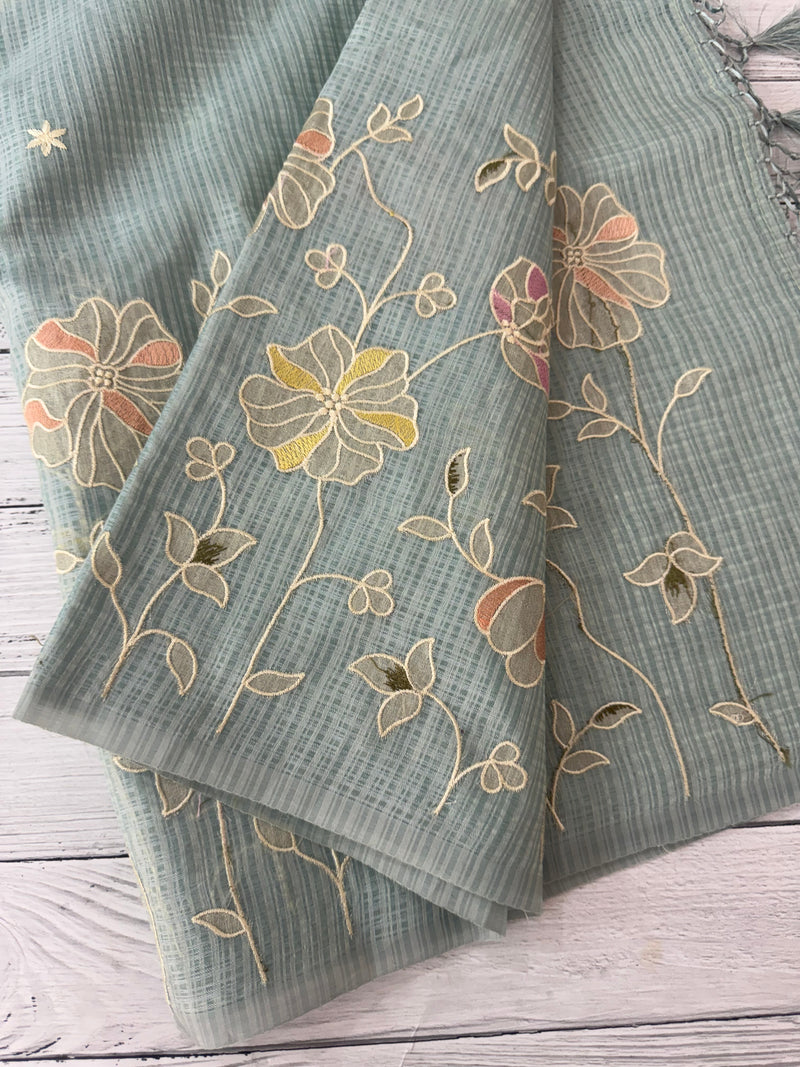 Applique and embroidery work 
 Kota Silk saree MSH118- PowderBlue