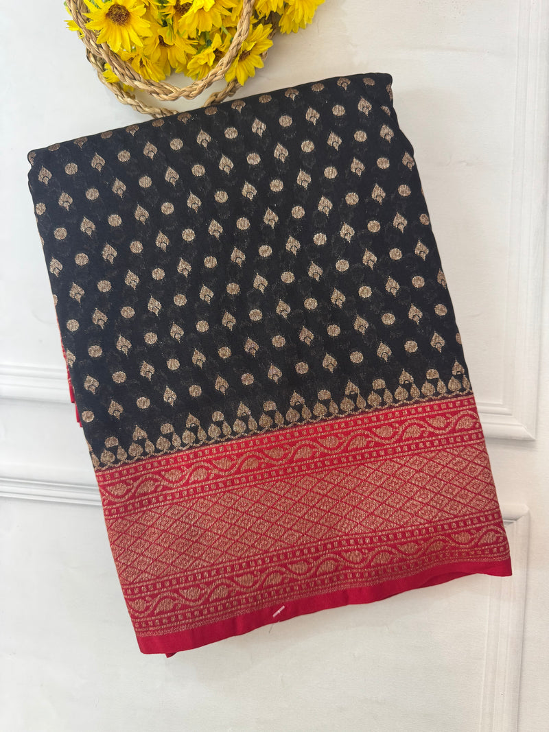 Banarasi viscose Georgette saree MKGS611- Black to Red