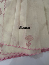 Mul chanderi tissue applique work saree MSH177 - Offwhite to Pink