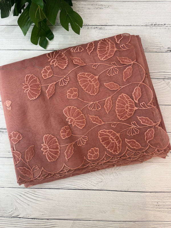 Viscose Organza saree with applique work-MSH103 DuskyPeach