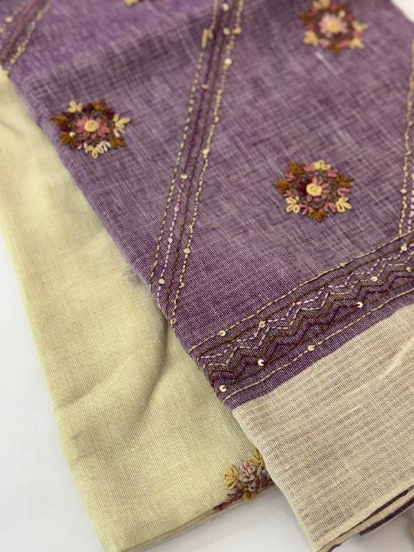 Linen saree with French knots and kanta embriodery MS94311
