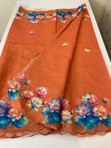 Digital printed semi Linen Saree MLS711- OrangePeach