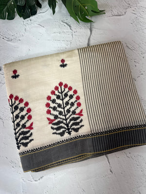 Blended tussar silk saree with embroidery- MSH490