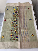 Soft Tissue linen Silk embriodery saree MS49876