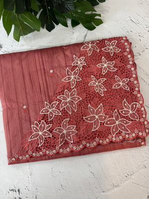 Cutwork Semi tussar saree MTSS680 - DarkPeach