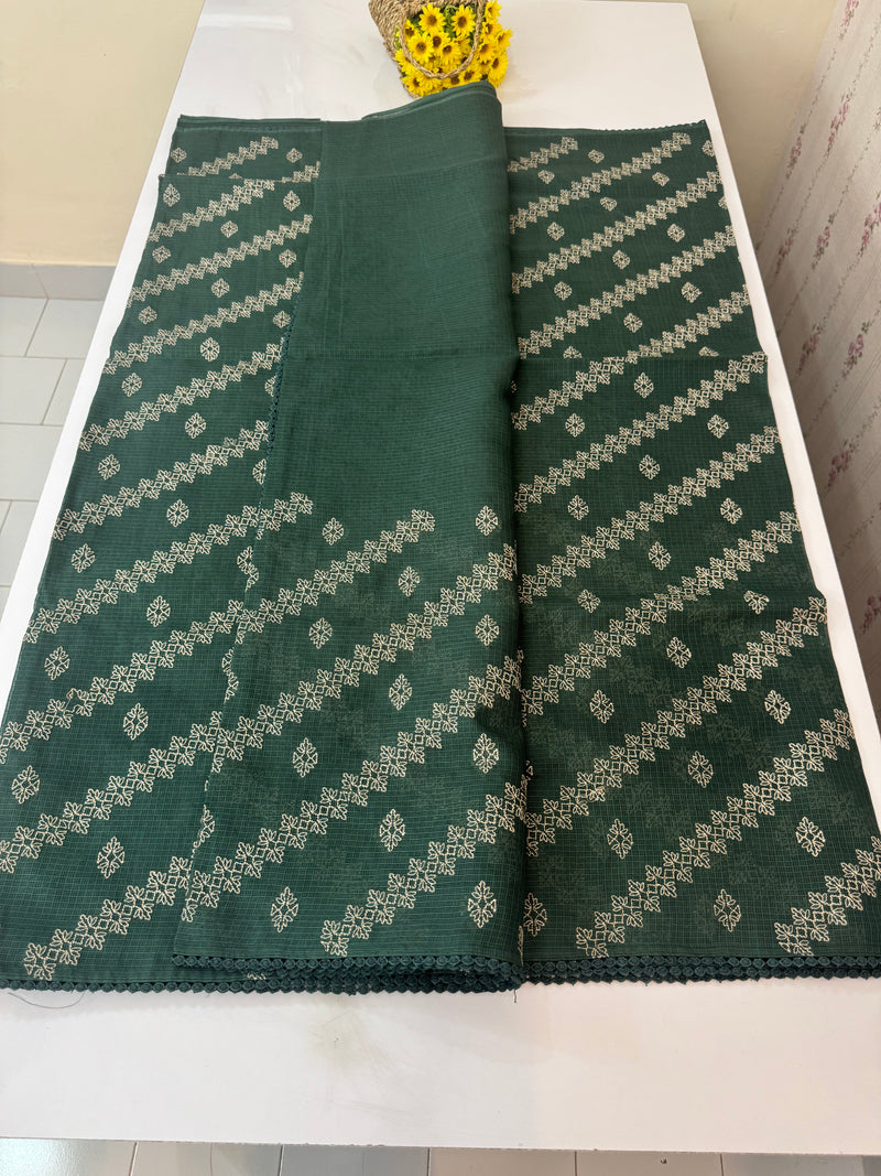 Soft kota silk saree with embriodery MS14808 DarkGreen