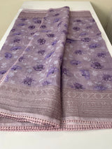 Supernet saree with digital prints and chikankari border SKFNSEM