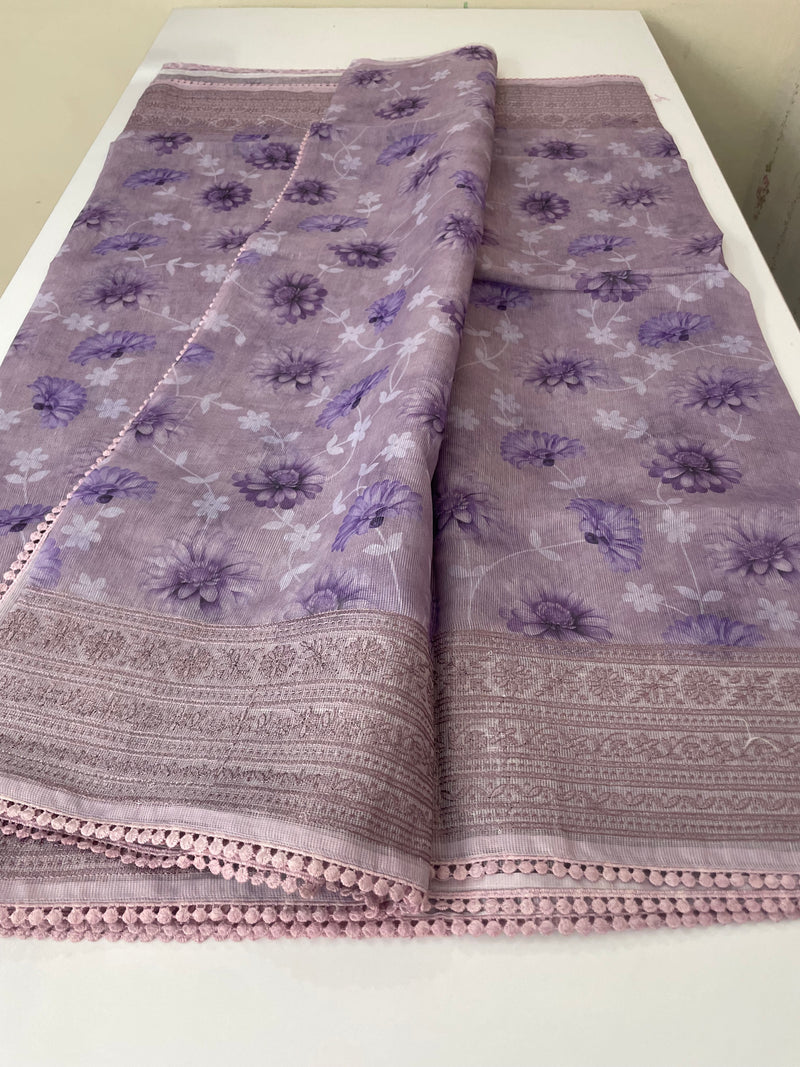 Supernet saree with digital prints and chikankari border SKFNSEM