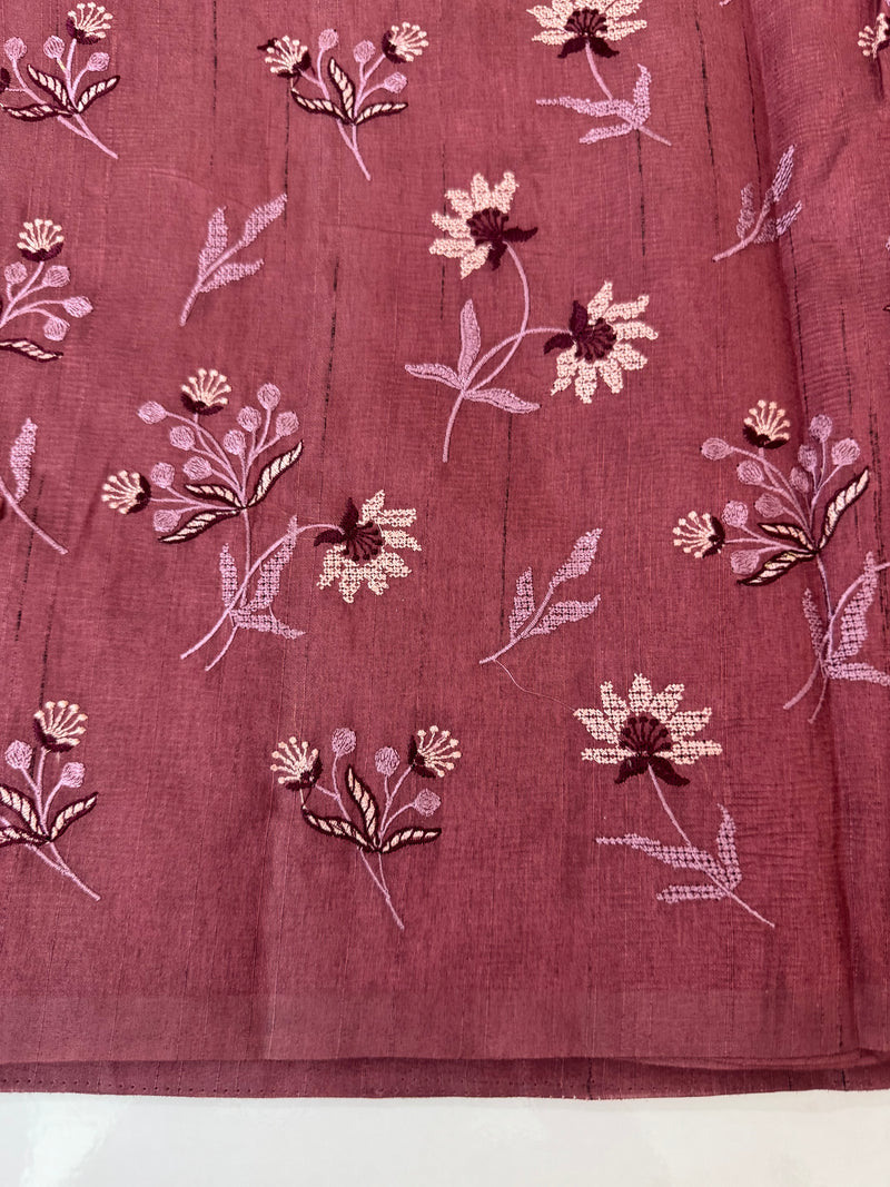 Crushed Blended tussar silk saree with embroidery- MSB7654 Rosewood