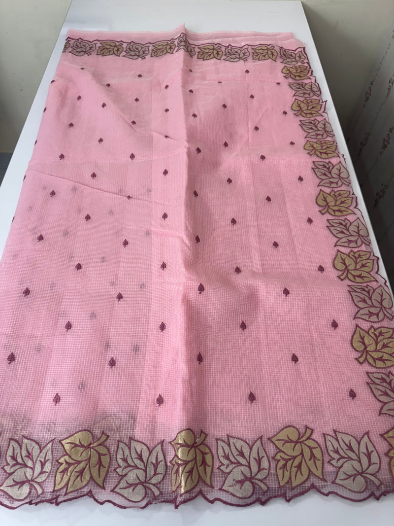 NetKota saree with Applique border  MSH131- Pink
