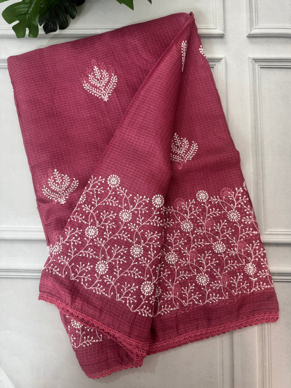 Kota checks saree with embroidery SVTS31 Pink