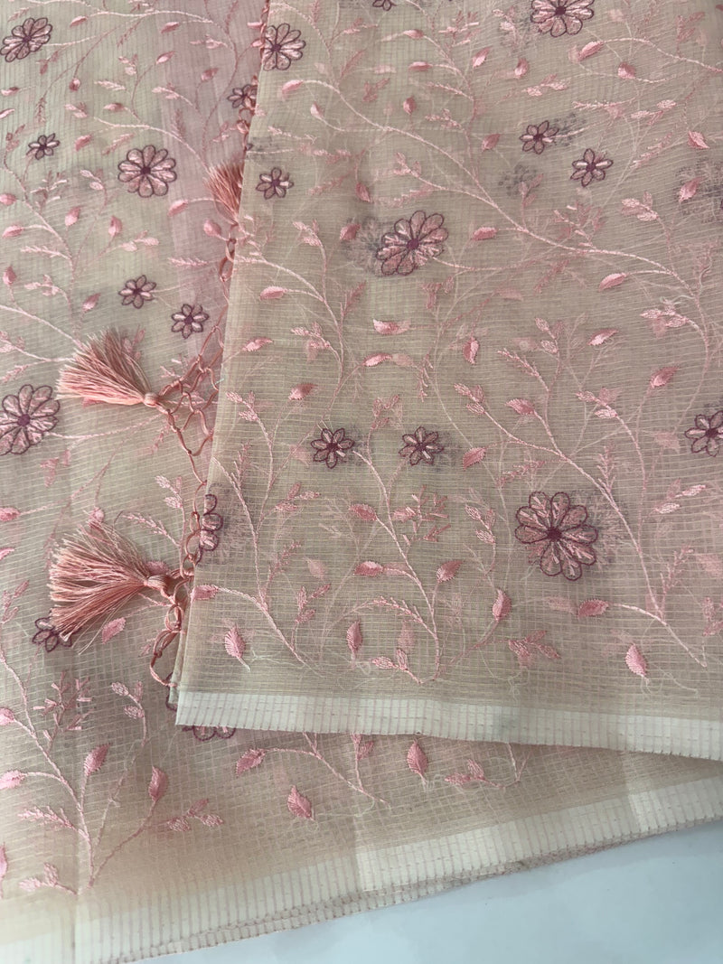 Kota silk saree with embroidery MSH199 - Pastel PeachPink
