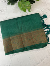 Jute silk saree with antique zari weaving MJL399- Green