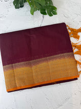 Semi Jute silk sarees with contrast pallu & blouse MJL391 - Wine to Mustard