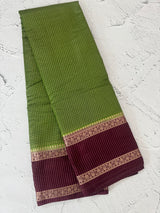 Semi silk saree with checks zari weaving  MS81543 : Green to Wine