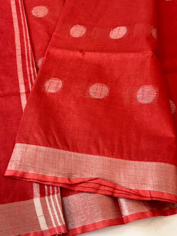 Semi Linen saree with zari weaving MLS7869 Red