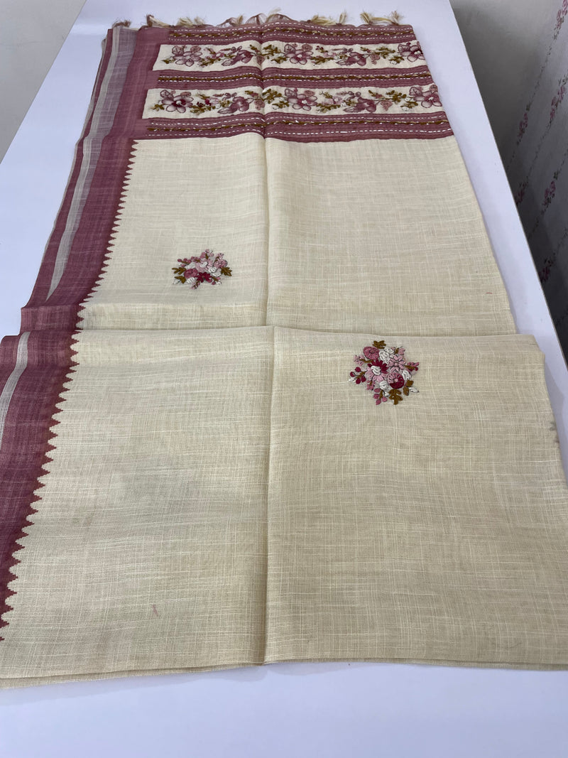 Tissue linen saree with kanta embriodery saree MS88650