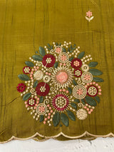 Blended art tussar silk saree with embroidery- MS1090 GreenyYellow