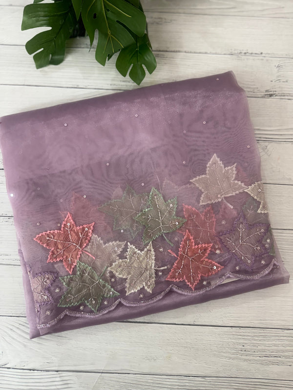 Handworked glass organza saree with applique work- MSHW227- Lavender