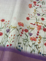 Handworked floral digital printed semi Linen Saree MLS611