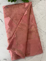 Glass organza saree with  thread work- MOS330 Peach