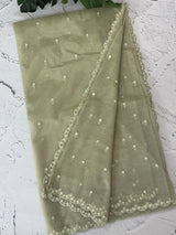 Glassy tissue organza saree with embroidery FKF121 - DuskyGreen