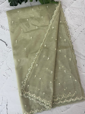 Glassy tissue organza saree with embroidery FKF121 - DuskyGreen