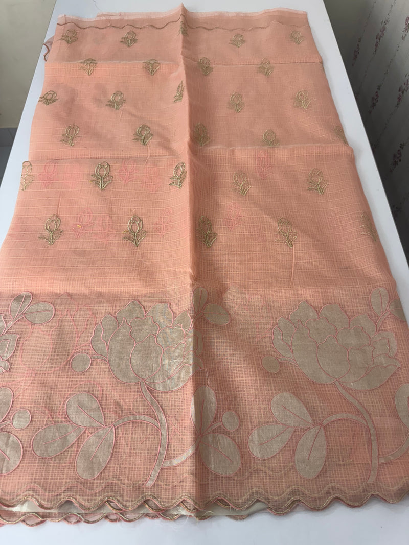 NetKota saree with tissue applique work MS15145- PastelPeach
